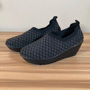 Bernie Mev Black and Silver Slip-On Wedge Shoes Sz 40